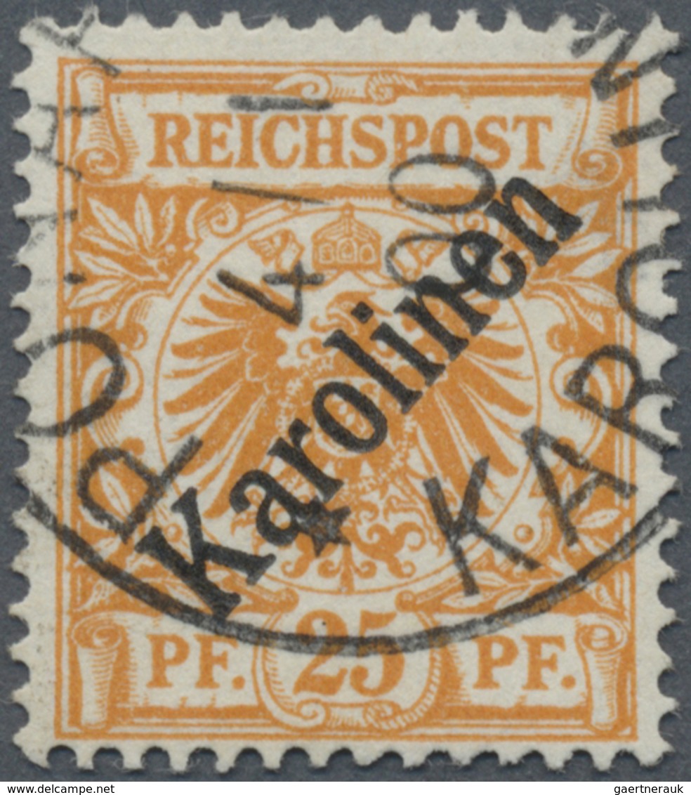 O Deutsche Kolonien - Karolinen: 1900. 25 Pf Krone/Adler Aufdruck "Karolinen", Gestempelt "PONAP[E] 4/ - Isole Caroline