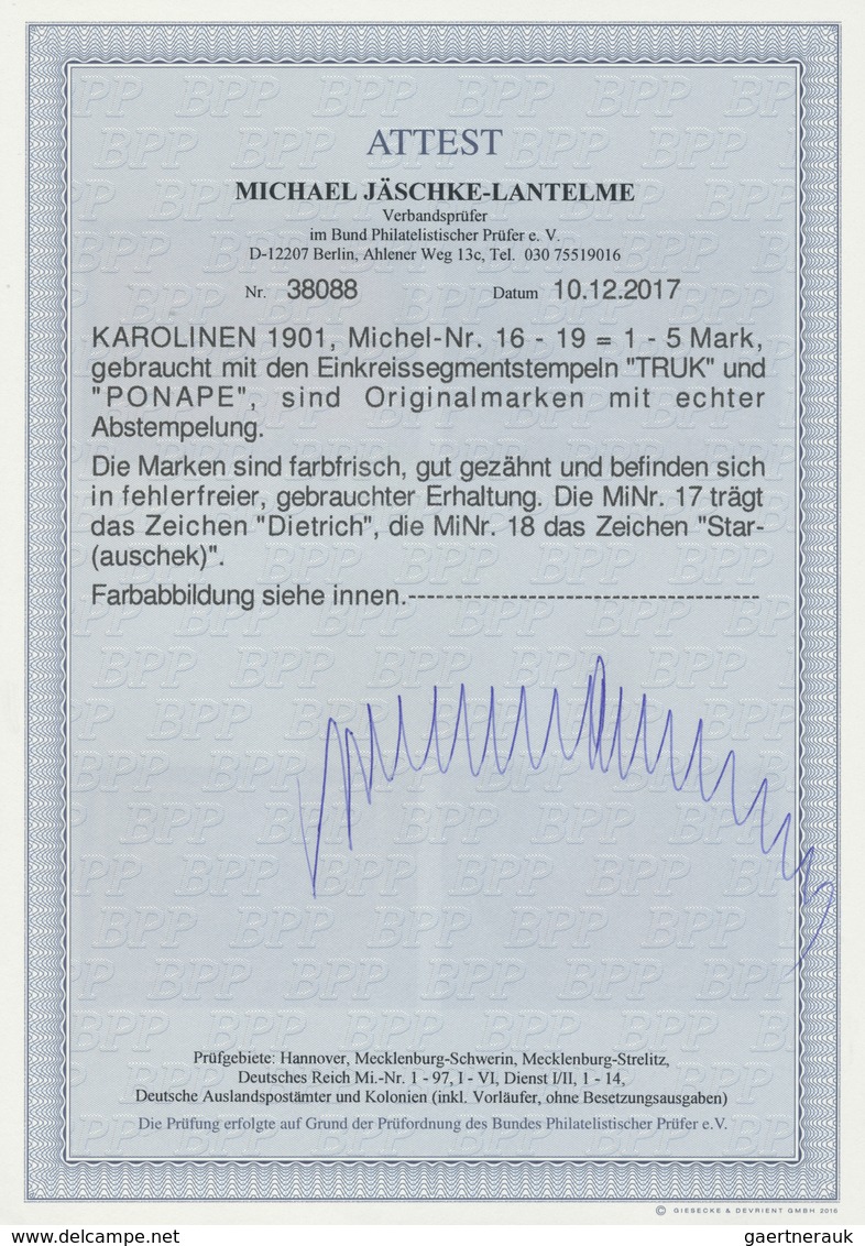 O Deutsche Kolonien - Karolinen: 1900, Kaiserjacht Markwerte 1 M Bis 5 M Vier Werte Ohne Wasserzeichen - Carolines