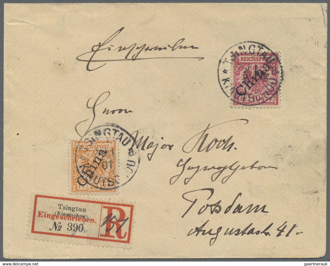 Br Deutsche Kolonien - Kiautschou - Mitläufer: 1901. R-Brief Mit Seltener MischFr. Aus Mitläufer Und 1. - Kiautchou