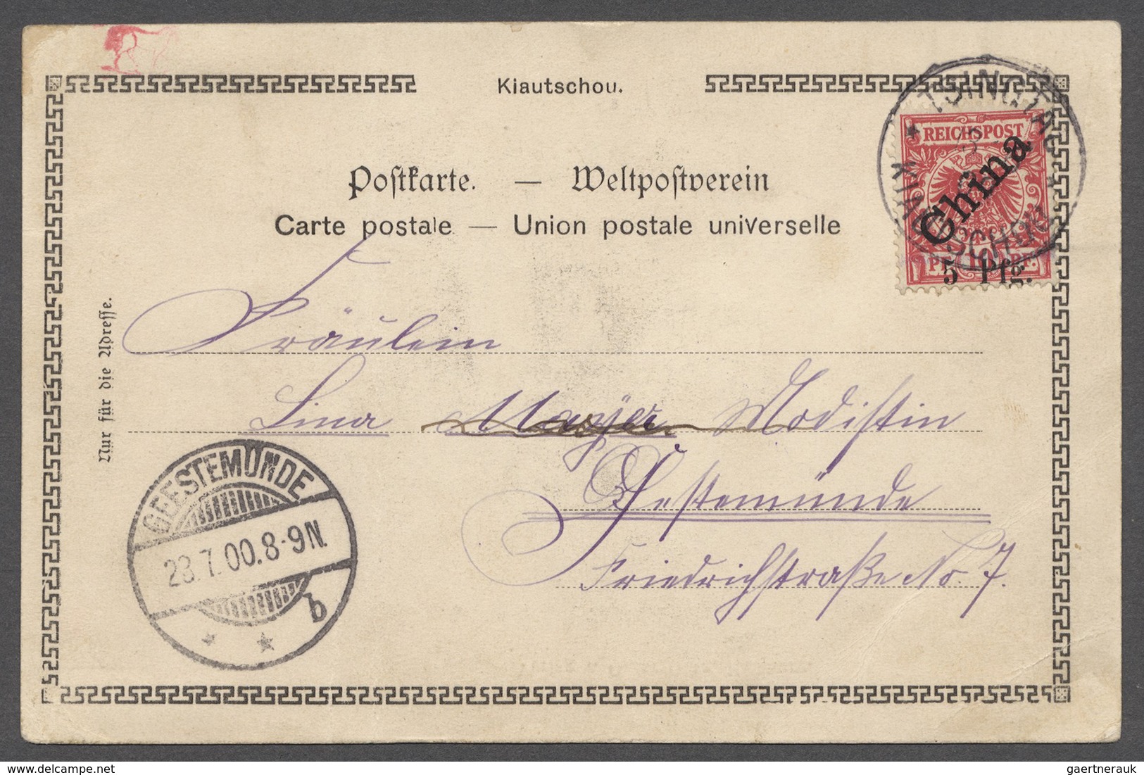 Deutsche Kolonien - Kiautschou: 1900: 5 Pfg. Auf 10 Pfg., Diagonaler Aufdruck, Violetter Strich, Auf - Kiautchou