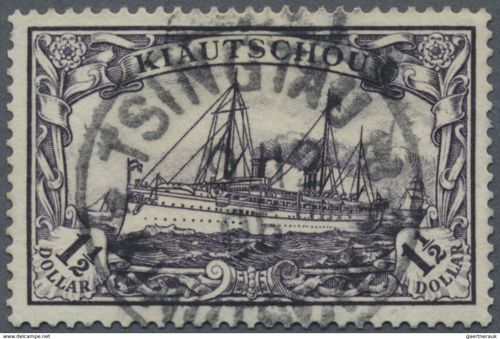 O Deutsche Kolonien - Kiautschou: 1905. 1½ $ Schiffstype, 26:17 Zähnungslöcher, Gestempelt "Tsingtau 9 - Kiautchou