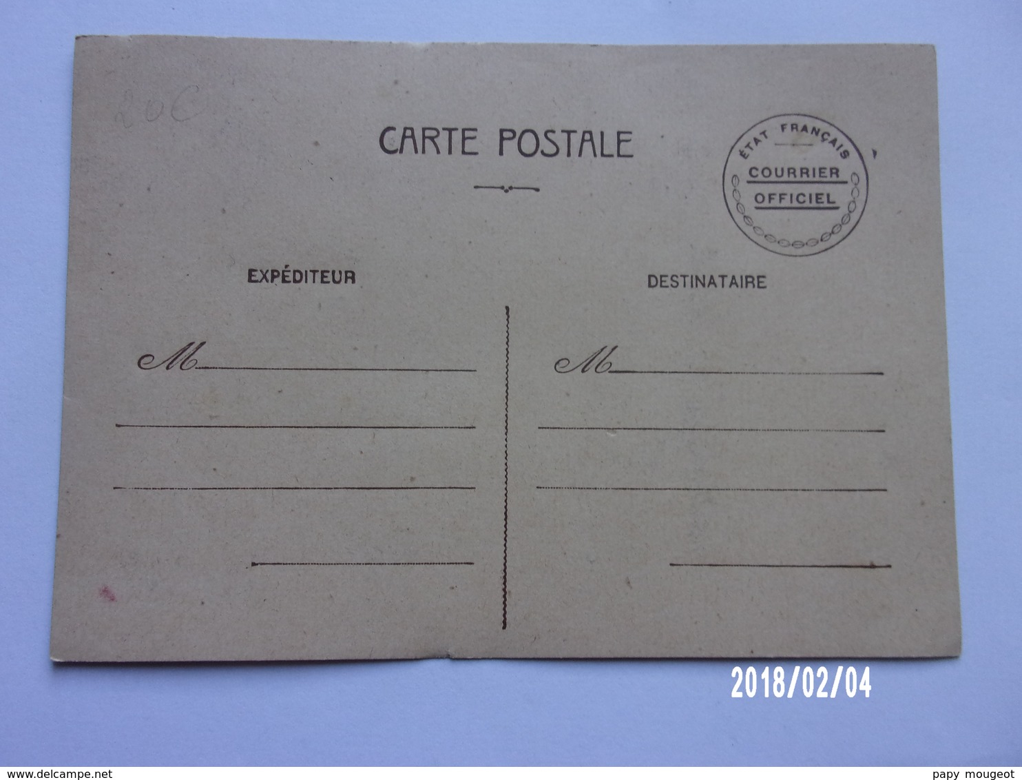 Carte Postale - Etat Français - Courrier Officiel - Autres & Non Classés