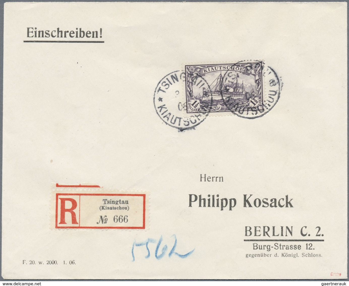 Br Deutsche Kolonien - Kiautschou: 1906, 1 1/2 $, Ein Ausgesucht Schönes Luxusstück Auf R-Brief Ab TSIN - Kiautchou
