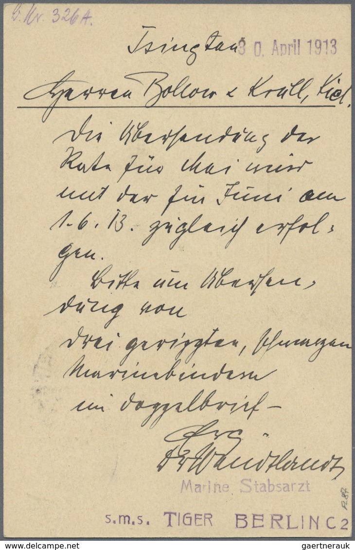 GA Deutsche Kolonien - Kiautschou - Ganzsachen: 1913, GA-Karte 2 Cents Gest. "TSINGTAU Gr. HAFEN 30.4.1 - Kiautschou