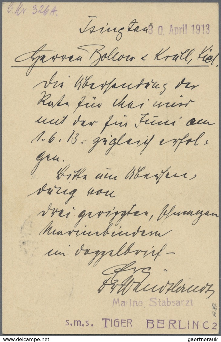 GA Deutsche Kolonien - Kiautschou - Ganzsachen: 1913, GA-Karte 2 Cents Gest. "TSINGTAU Gr. HAFEN 30.4.1 - Kiautchou