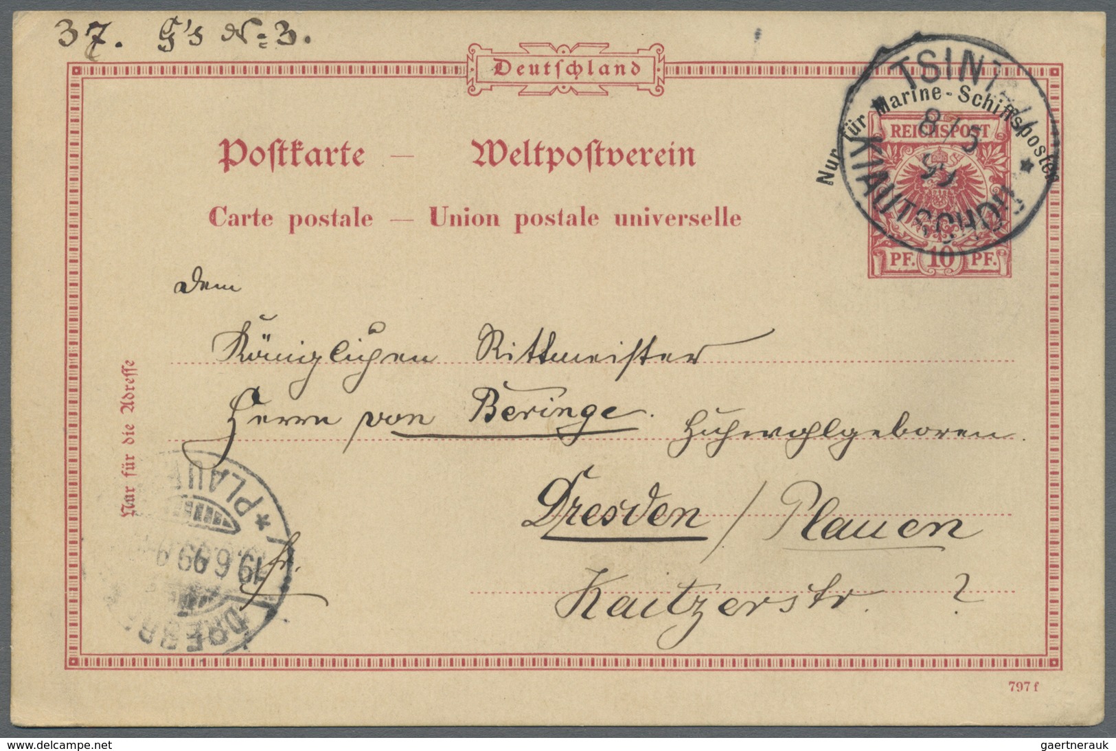 GA Deutsche Kolonien - Kiautschou - Ganzsachen: 1899 (8.5.), 10 Pfg. GA-Karte Krone/Adler Mit Aufdruck - Kiautschou