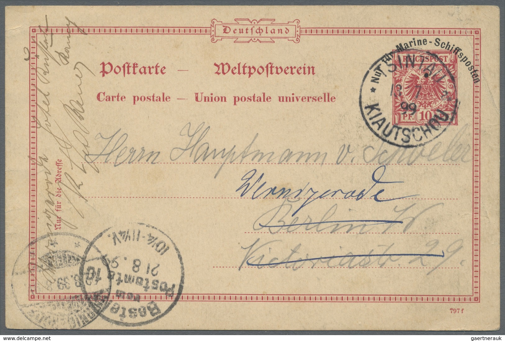 GA Deutsche Kolonien - Kiautschou - Ganzsachen: 1899 (13.7), 10 Pfg. GA-Karte Krone Adler Mit Aufdruck - Kiaochow