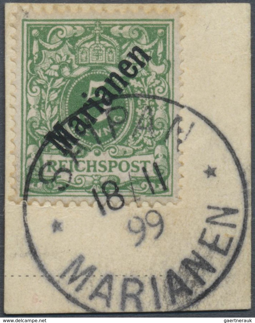 Brfst Deutsche Kolonien - Marianen: 1899, 5 Pfg. Bläulichgrün, Diagonaler Aufdruck, Farbfrisch Auf Briefst - Mariannes