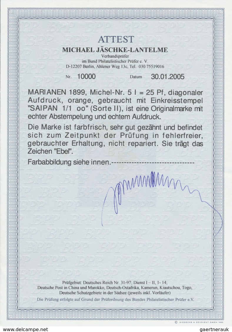 O Deutsche Kolonien - Marianen: 1899, 25. Pfg. Orange, Diagonaler Aufdruck, Farbfrisches Exemplar In E - Marianen