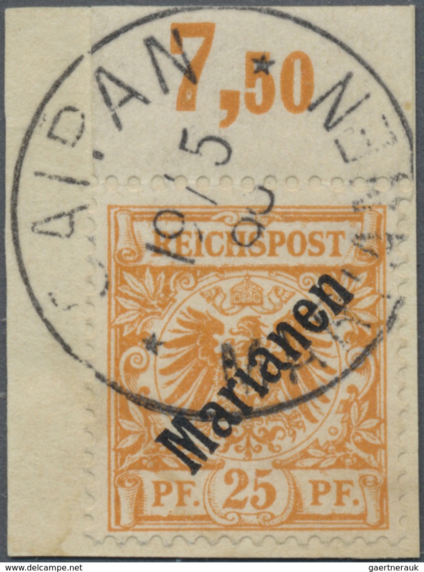 Brfst Deutsche Kolonien - Marianen: 1900. 25 Pf Krone/Adler Aufdruck "Marianen", Gestempelt "SAIPAN 19/5 ° - Marianen