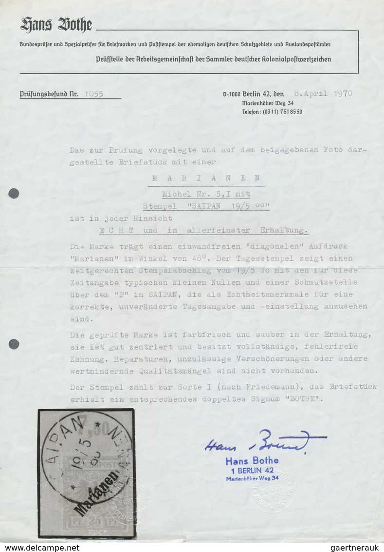 Brfst Deutsche Kolonien - Marianen: 1900. 25 Pf Krone/Adler Aufdruck "Marianen", Gestempelt "SAIPAN 19/5 ° - Mariannes