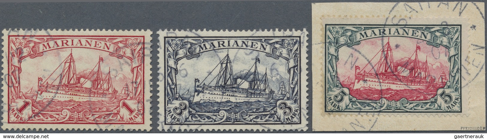Brfst/O Deutsche Kolonien - Marianen: 1901. Schiffstype 5 Mark Auf Briefstück, Signiert Pfenninger, Dazu 3 M - Marianen