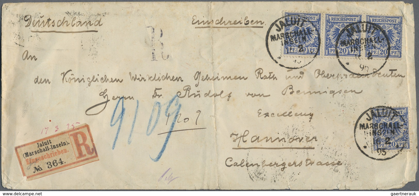 Br Deutsche Kolonien - Marshall-Inseln - Vorläufer: 1895, Einschreibebrief Aus Den Marshall-Inseln Fran - Marshall