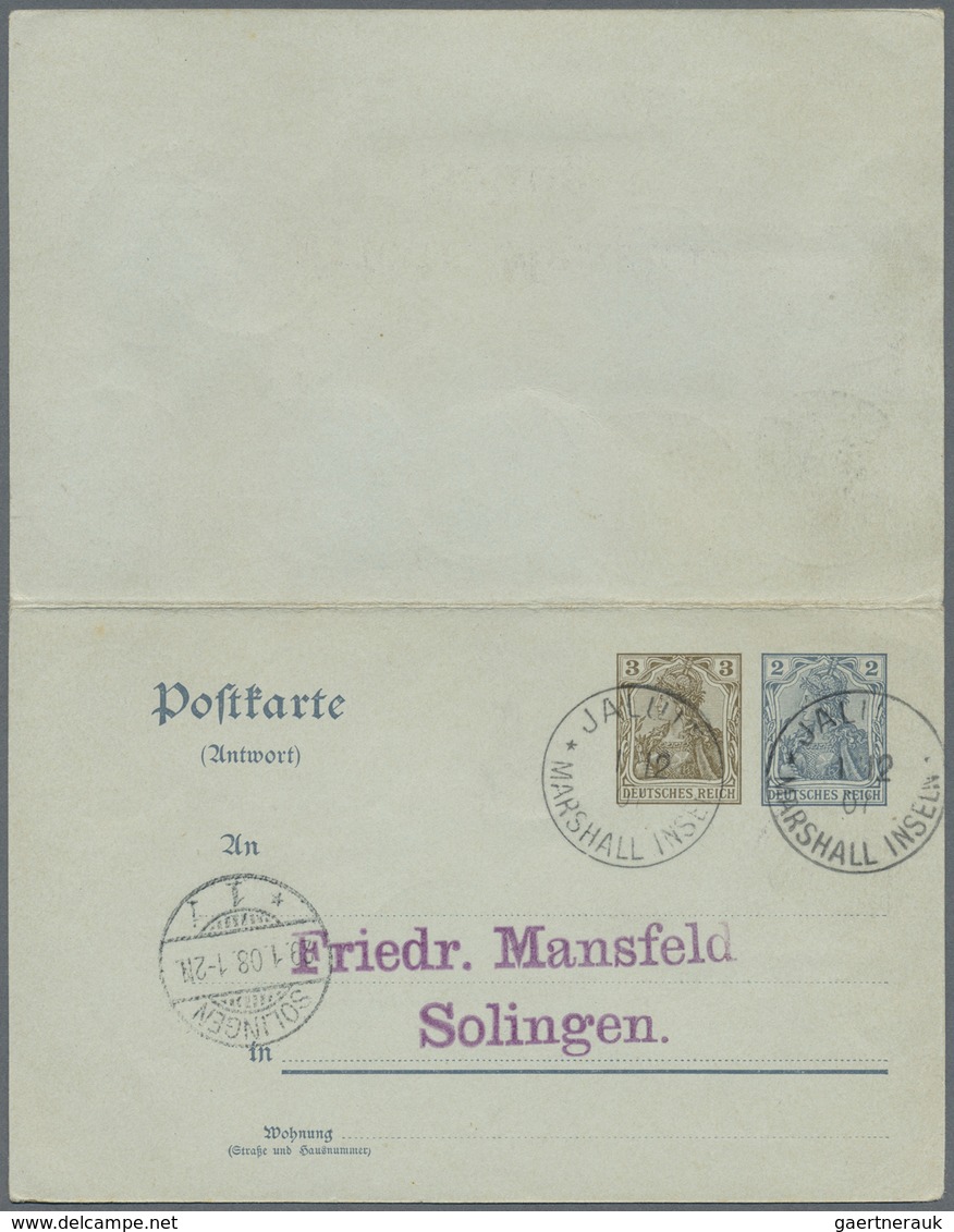 GA Deutsche Kolonien - Marshall-Inseln - Mitläufer: 1908, Antwortpostkarte 2+3 Pfg. Germania Von JALUIT - Marshall