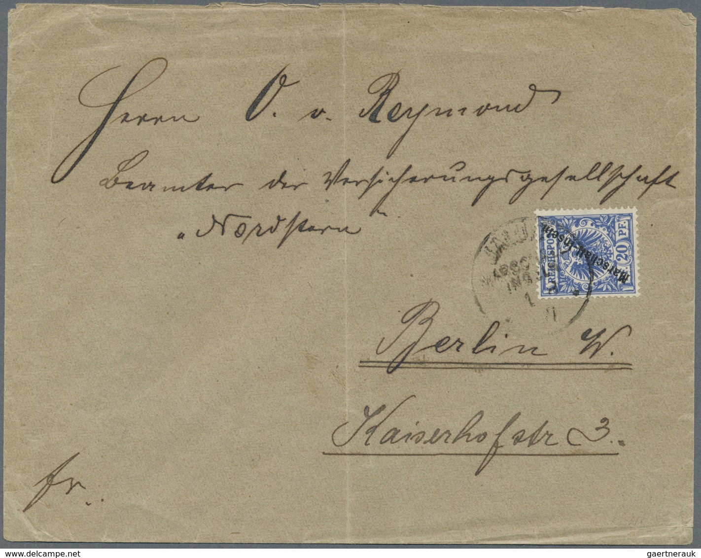 Br Deutsche Kolonien - Marshall-Inseln: 1897 20 Pf. Überdruck-Marke Auf Brief Am 1.8.97 Ab JALUIT Nach - Marshall-Inseln