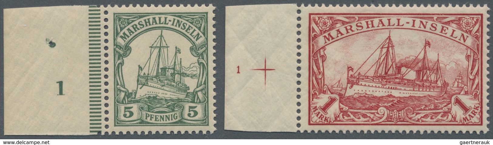 ** Deutsche Kolonien - Marshall-Inseln: 1901, Zwei Postfrische Randstücke Mit Plattennummern. - Marshall-Inseln