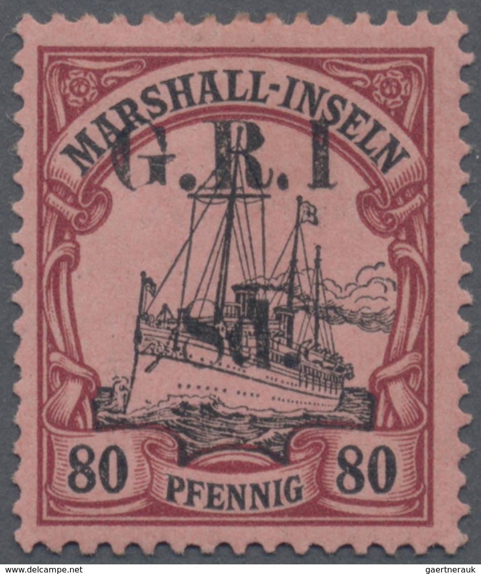 ** Deutsche Kolonien - Marshall-Inseln - Britische Besetzung: 1914. 8 D. Auf 80 Pfg. Dunkelrötlichkarmi - Isole Marshall