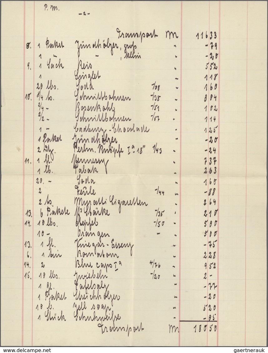 Deutsche Kolonien - Marshall-Inseln - Besonderheiten: 1911 Jaluit, 4-seitiger Rechnungsbogen  Der Ha - Isole Marshall