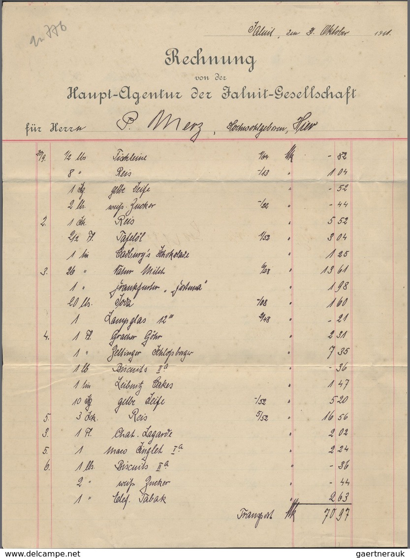 Deutsche Kolonien - Marshall-Inseln - Besonderheiten: 1911 Jaluit, 6-seitiger Rechnungsbogen  Der Ha - Marshall