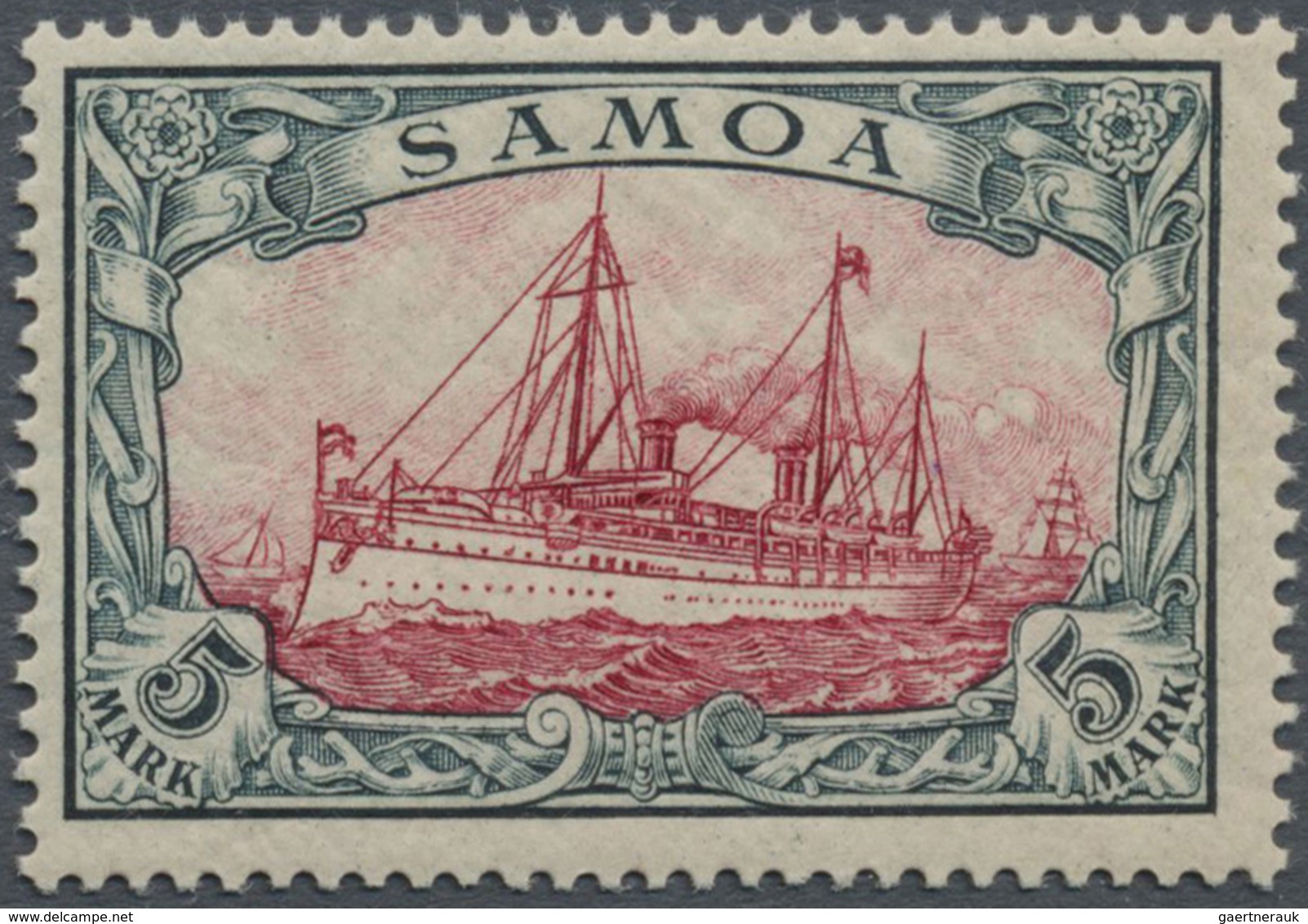 ** Deutsche Kolonien - Samoa: 1901, 5 M. Kaiseryacht Grünschwarz/bräunlichkarmin, Einwandfrei Postfrisc - Samoa