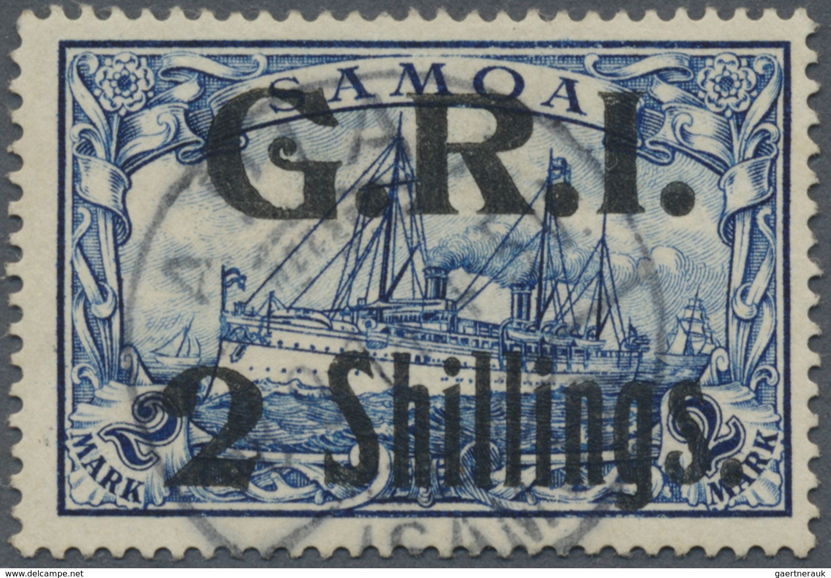 O Deutsche Kolonien - Samoa - Britische Besetzung: 1914, 2 Sh. Auf 2 M. Schwärzlichblau Und Aufdruck „ - Samoa