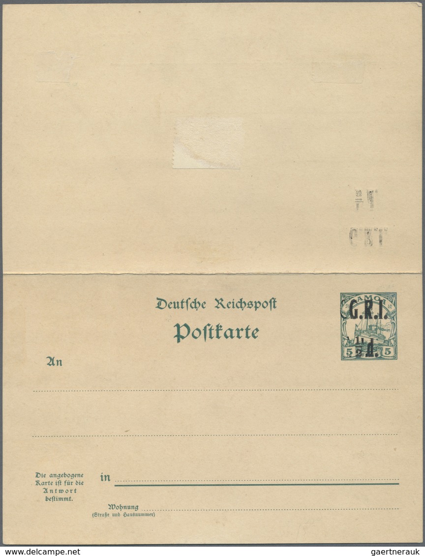 GA Deutsche Kolonien - Samoa - Britische Besetzung - Ganzsachen: 1914. Doppelkarte 1/2d Wobei Frageteil - Samoa