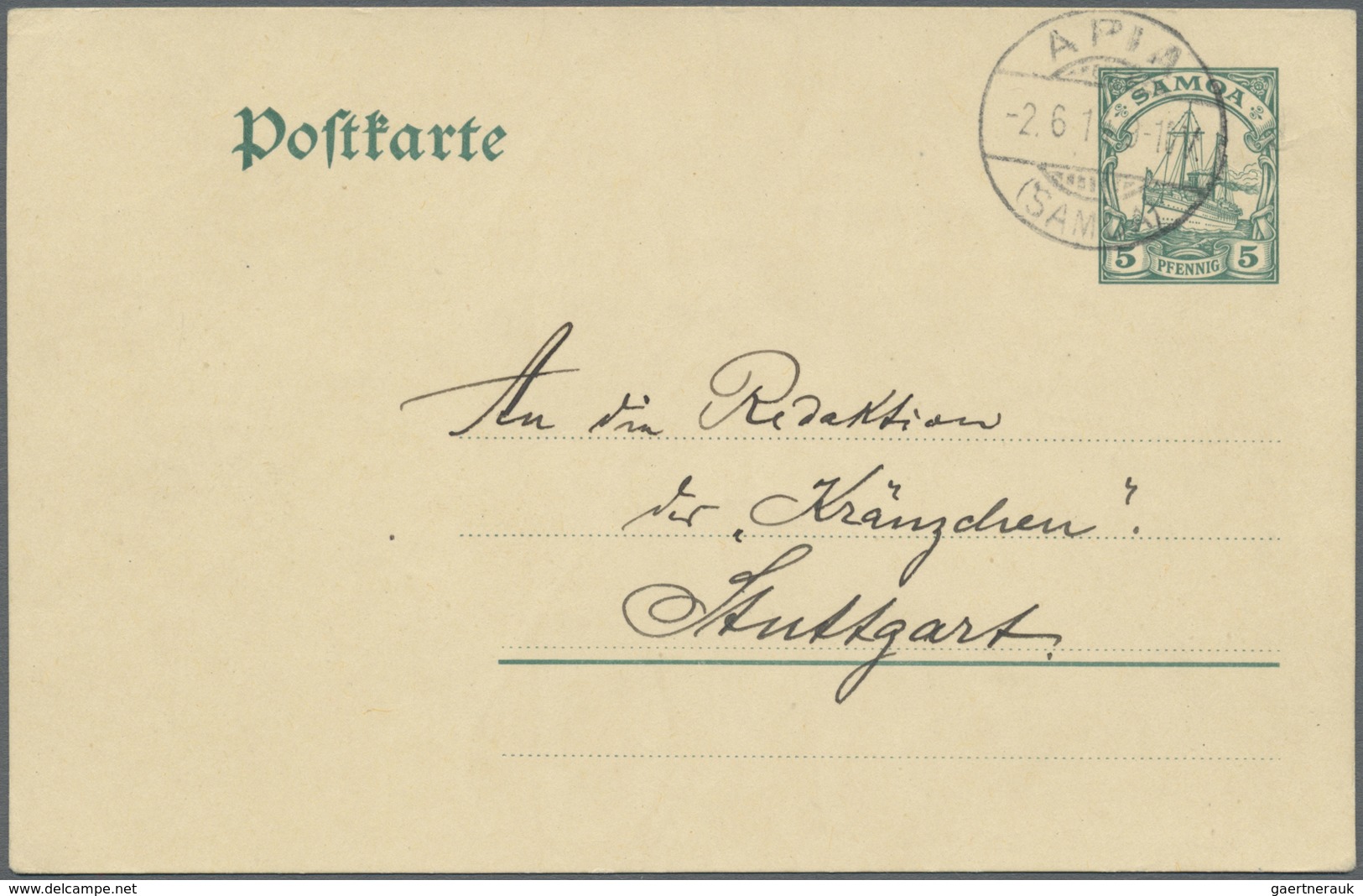 GA Deutsche Kolonien - Samoa - Ganzsachen: 1914, 5 Pfg. GA-Karte (Vordruck Nur "Postkarte" Mit Rautenwa - Samoa
