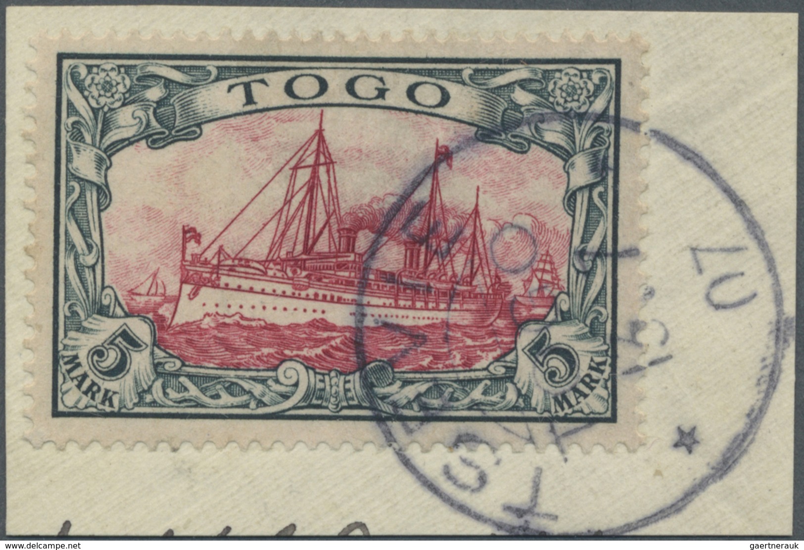 Brfst Deutsche Kolonien - Togo: 1907, 5 Mk. Schiff Ohne Wz., Höchstwert Sauber Entwertet Mit Gutem Stempel - Togo