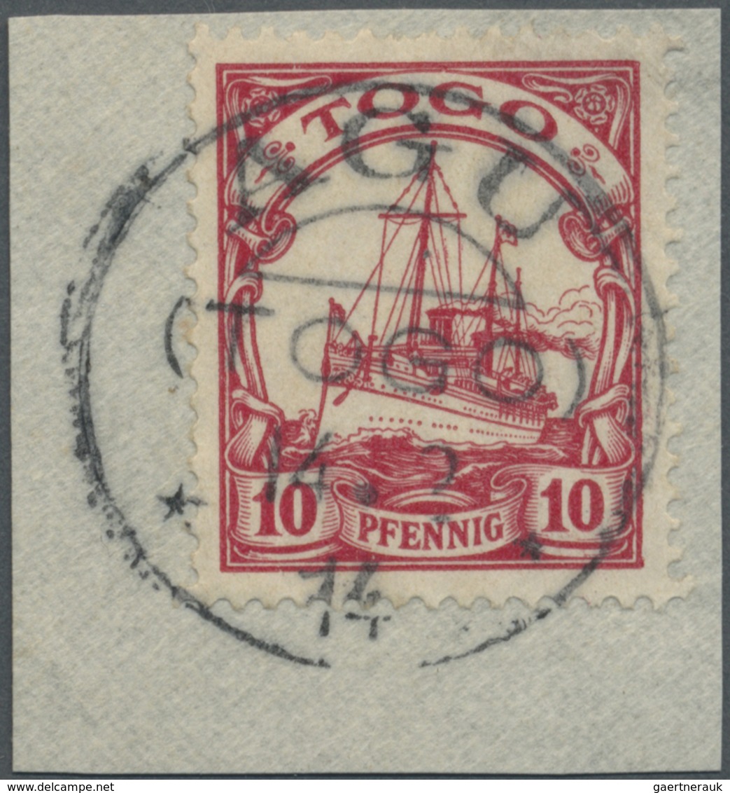 Brfst Deutsche Kolonien - Togo: 1913, 10 Pfg. Kaiseryacht Mit Wasserzeichen Auf Briefstück Mit Recht Selte - Togo