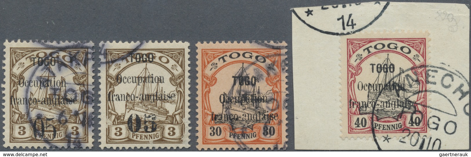 O/Brfst Deutsche Kolonien - Togo - Französische Besetzung: 1914. Lot Von 5c Auf 3 Pf (2x) Und 30 Pf (alle Lo - Togo