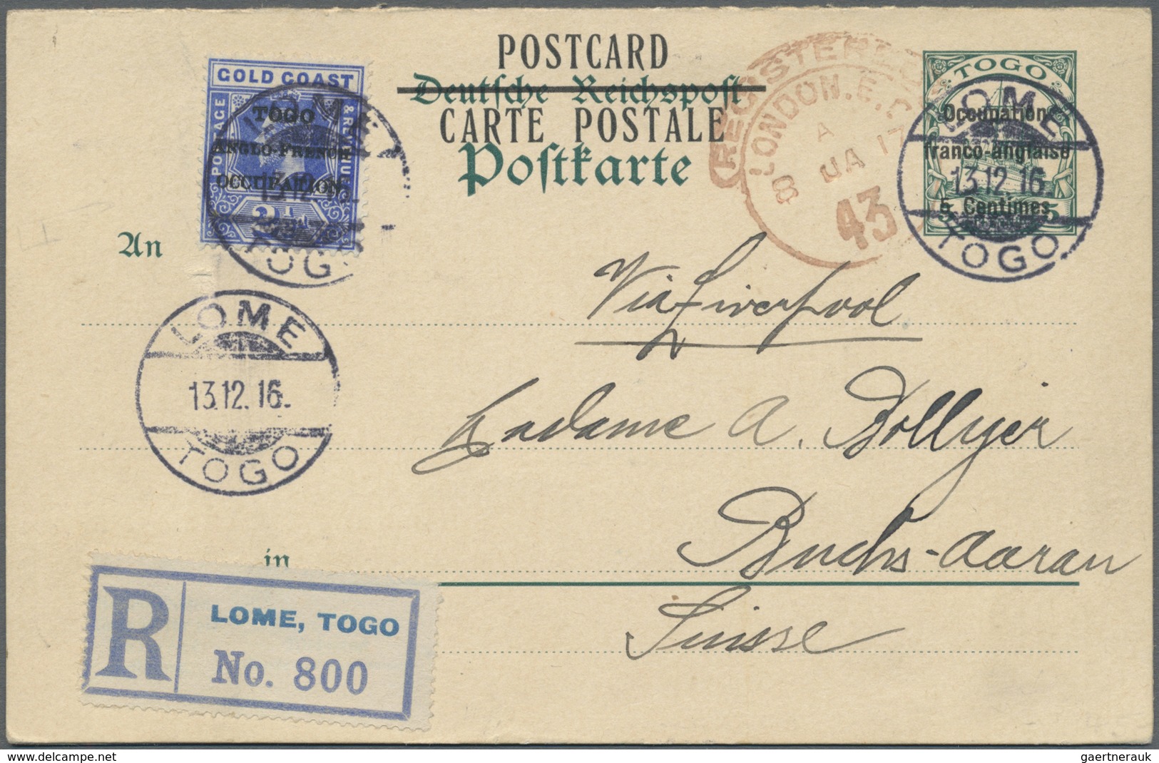 GA Deutsche Kolonien - Togo - Französische Besetzung: 1916, Stationery Card 5c./5c. On 5pf./5pf., Used - Togo