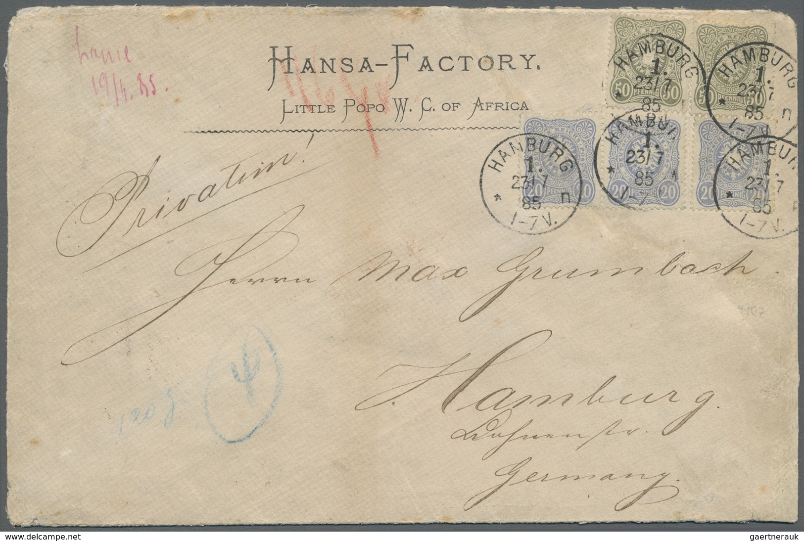 Br Deutsche Kolonien - Togo - Besonderheiten: 1885: Großformatiger Firmenbrief Aus Klein Popo Nach Hamb - Togo