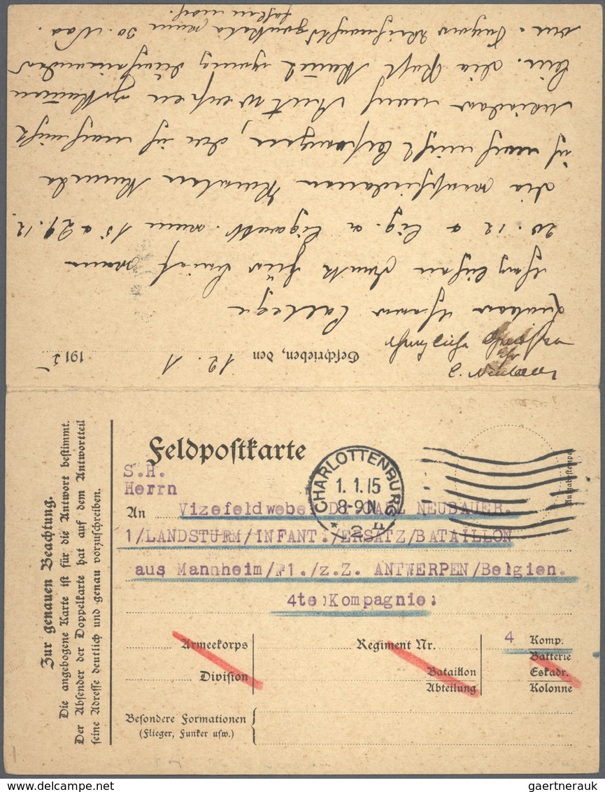 GA Deutsche Besetzung I. WK: Landespost In Belgien: 1915, Zusammenhängende FELDPOST FRAGE UND ANTWORT-K - Besetzungen 1914-18