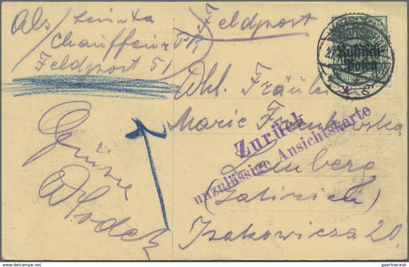 Br Deutsche Besetzung I. WK: Deutsche Post In Polen: 1915, 5 Pf Schwärzlichgrün, EF Auf Postkarte Mit A - Besetzungen 1914-18