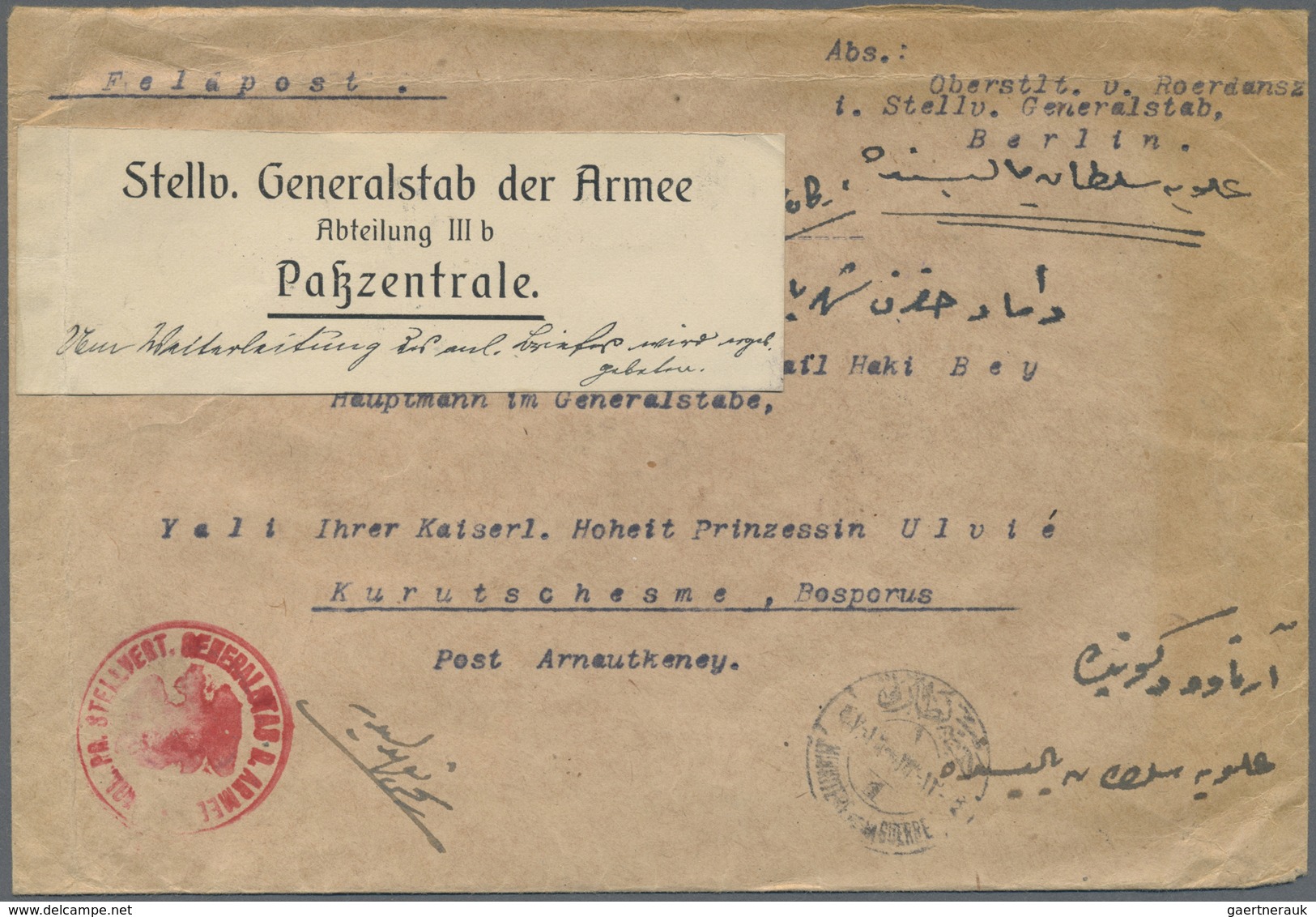 Br Feldpost 1. Weltkrieg: 1916, "Königl. Preuss. Generalstab" Absenderstempel, Verschlußvignette U. Auf - Sonstige & Ohne Zuordnung