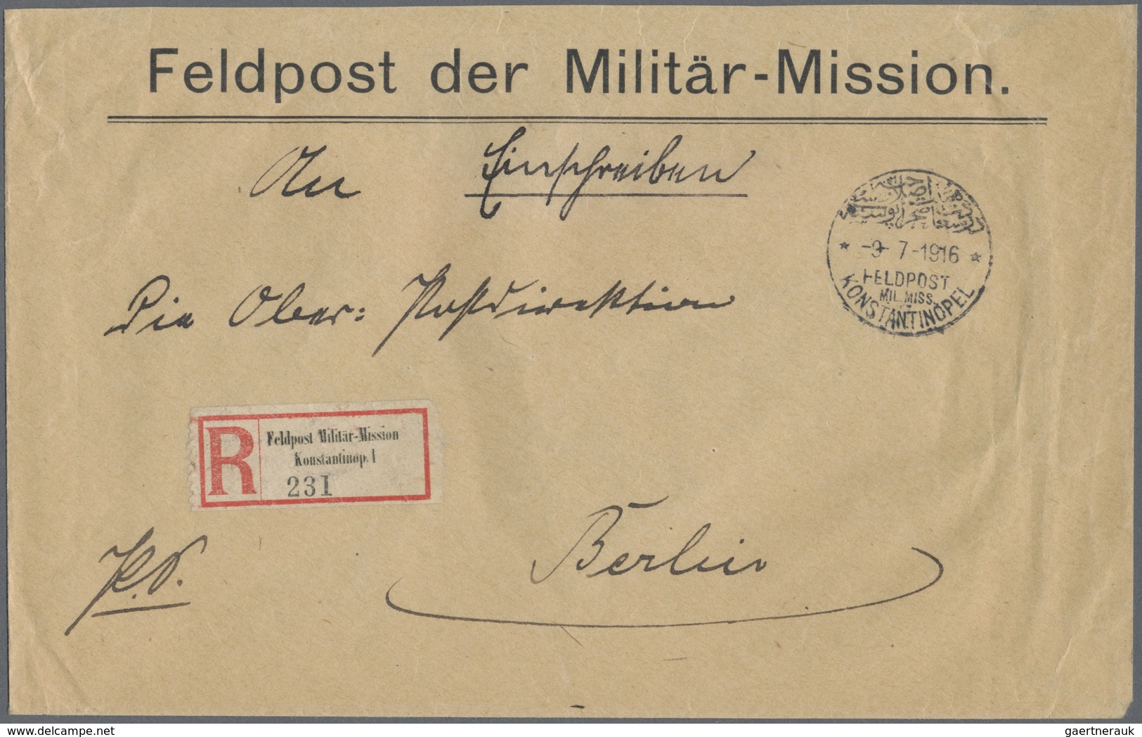 Br Militärmission: 1916, FELDPOST MIL.MISS.KONSTANTINOPEL -9-67-1916, Auf Feldpost-Vordruck-R-Brief Mit - Turquie (bureaux)