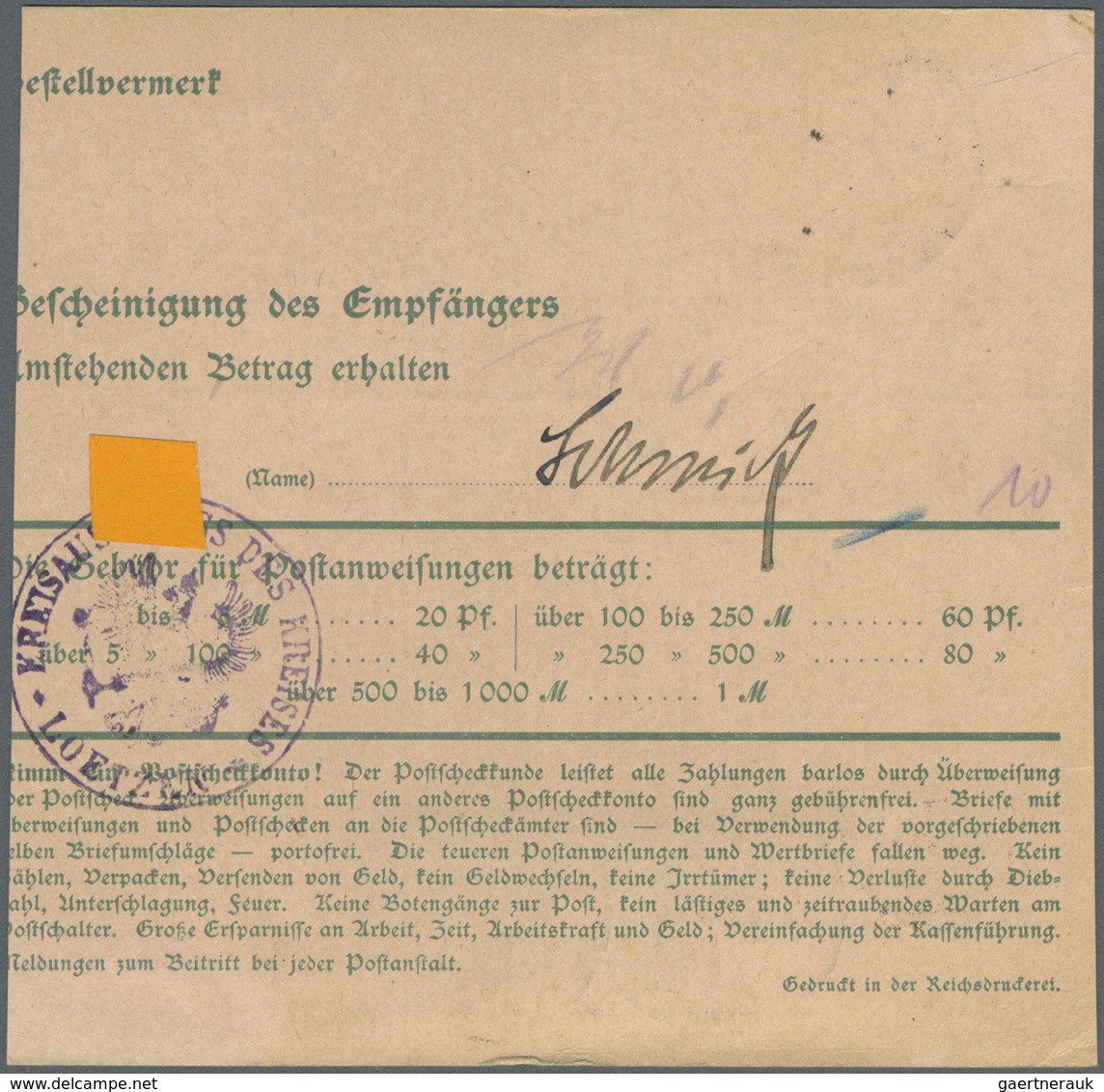 GA Deutsche Abstimmungsgebiete: Allenstein - Ganzsachen: 1920, Postanweisung 40 Pfg. Germania Grün Mit - Sonstige & Ohne Zuordnung