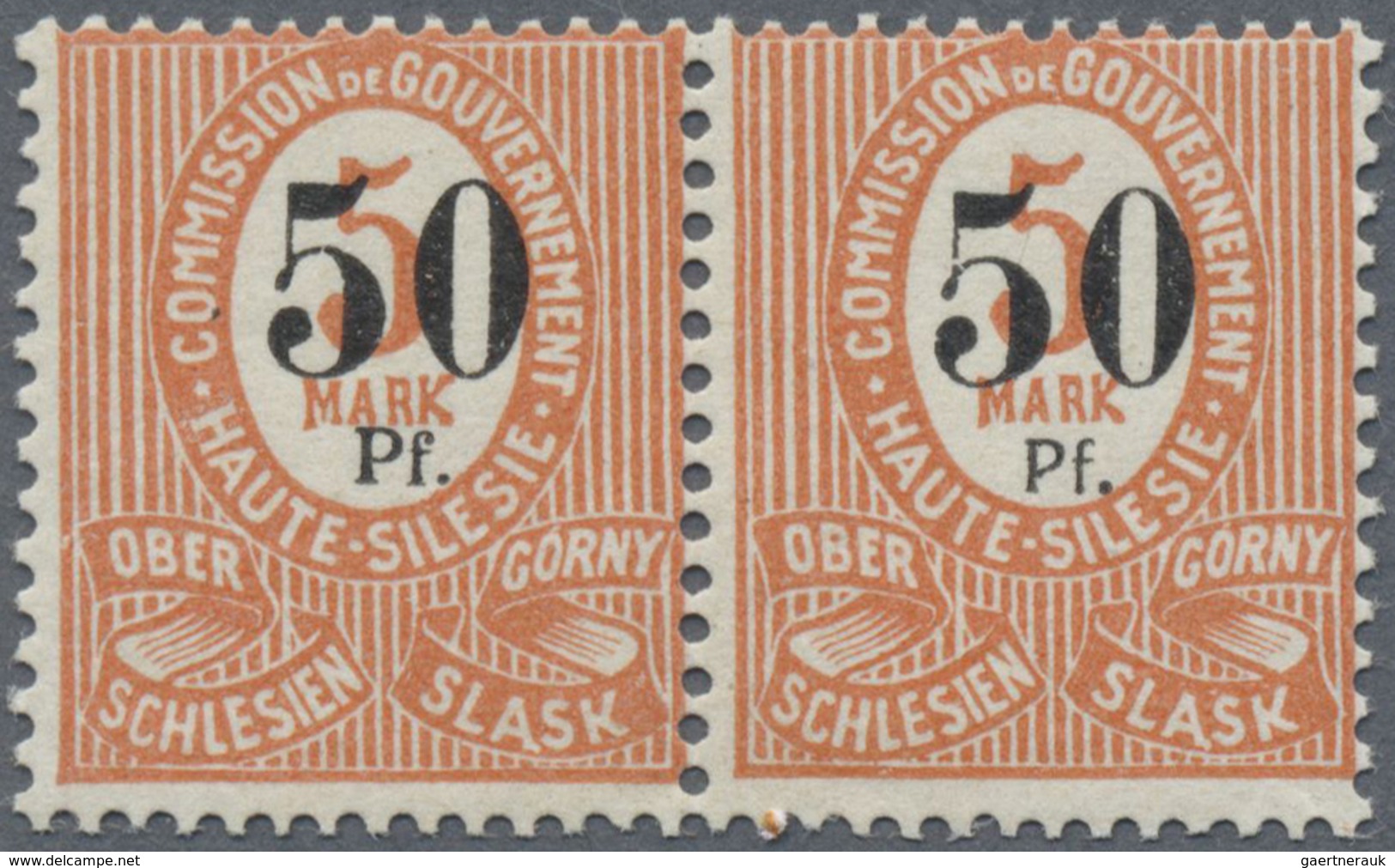 ** Deutsche Abstimmungsgebiete: Oberschlesien: 1920: 50 Pfg Auf 5 Mk Orange Im Waagerechten Typenpaar I - Altri & Non Classificati