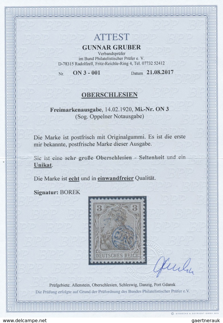 ** Deutsche Abstimmungsgebiete: Oberschlesien - Französische Besatzung: 1920, Germania 3 Pfg. Braun Mit - Sonstige & Ohne Zuordnung