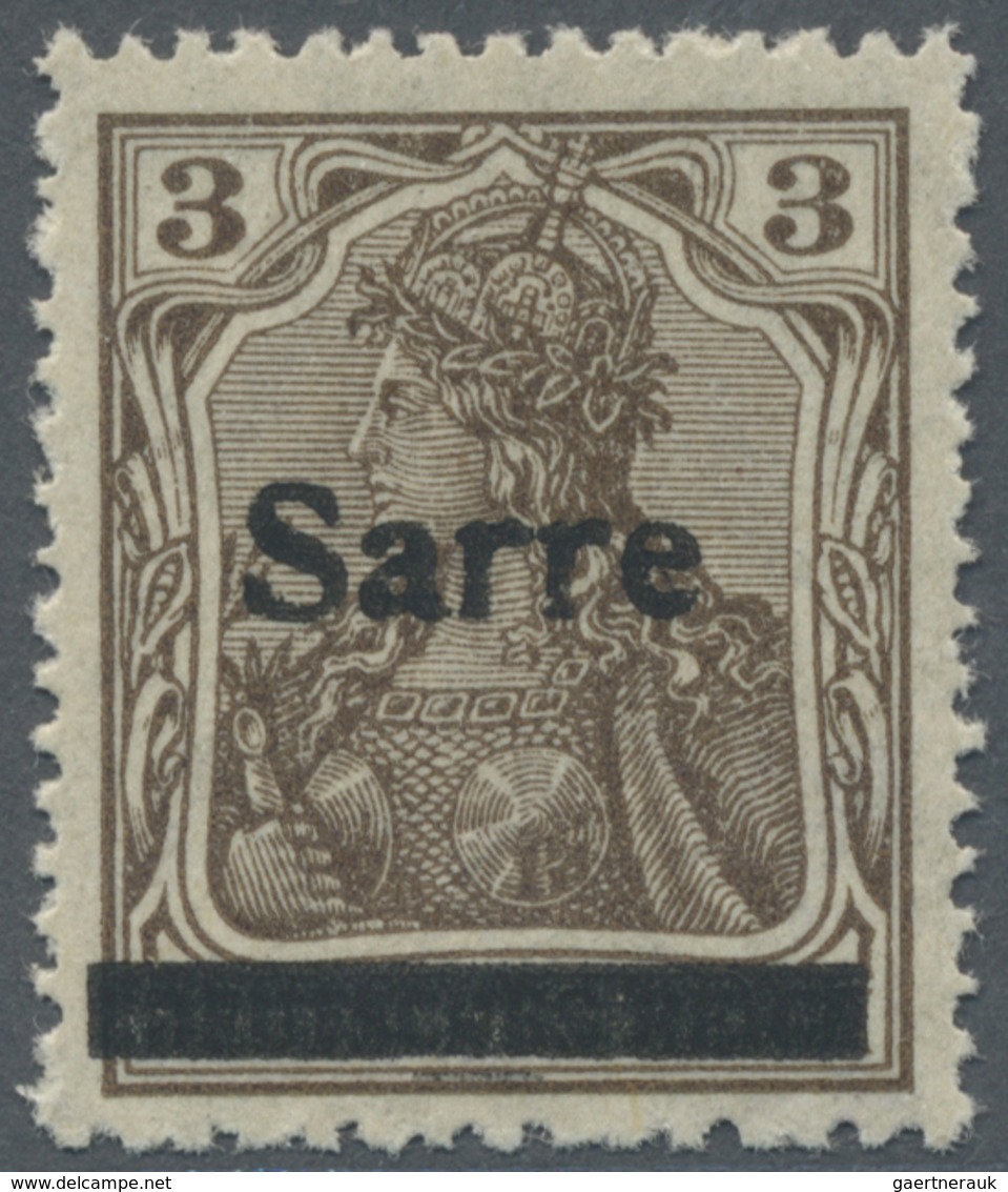 ** Deutsche Abstimmungsgebiete: Saargebiet: 1920, Germania 3 Pf. Dunkelockerbraun Mit Aufdruck 'Sarre', - Sonstige & Ohne Zuordnung