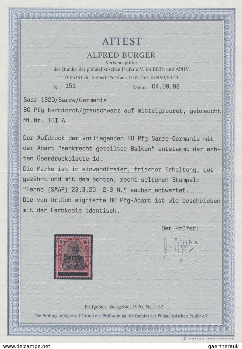 O Deutsche Abstimmungsgebiete: Saargebiet: 1920, 80 Pf. Karminrot/ Grauschwarz Auf Mittelgraurot Germa - Sonstige & Ohne Zuordnung