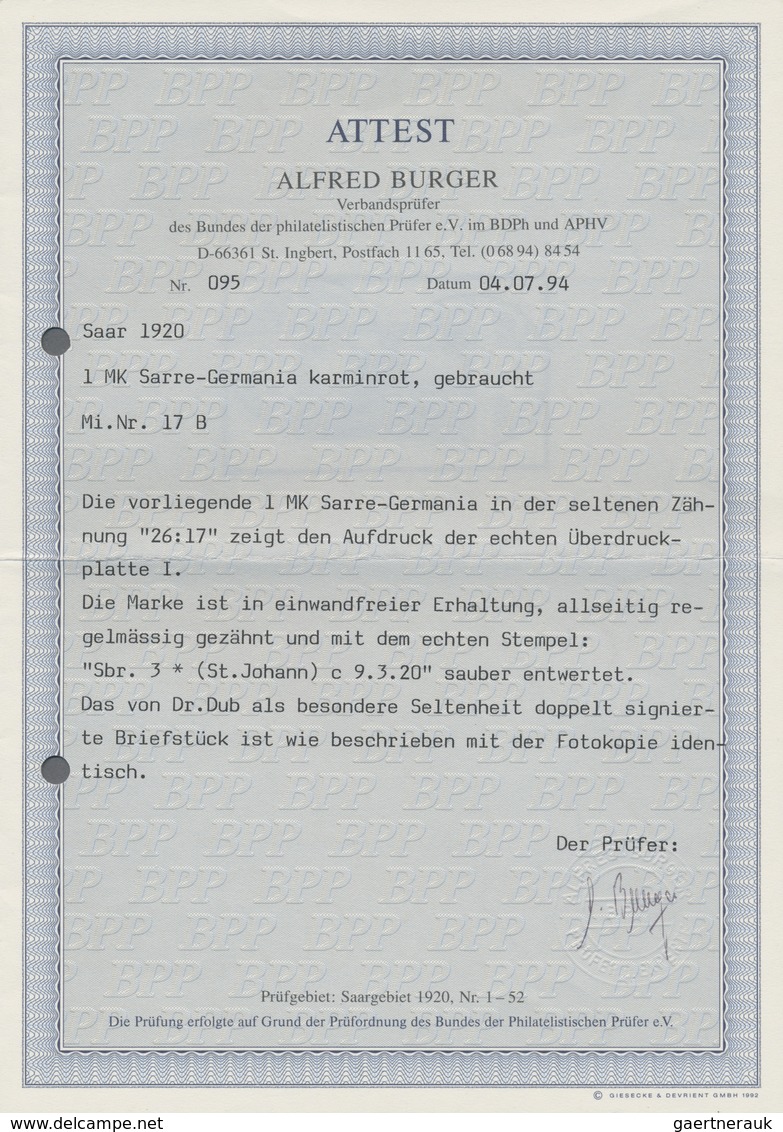 Brfst Deutsche Abstimmungsgebiete: Saargebiet: 1920, 1M Germania Sarre In Der Seltenen Zähnung 26:17, Gest - Altri & Non Classificati