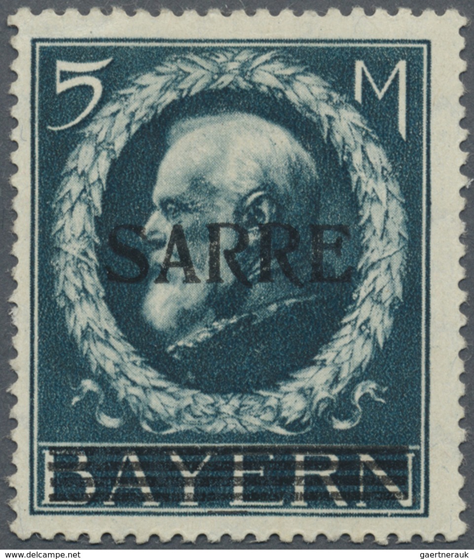 * Deutsche Abstimmungsgebiete: Saargebiet: 1920, 5 M. Sarre, Ungebraucht, Pracht, Signiert A. Diena, 1 - Sonstige & Ohne Zuordnung