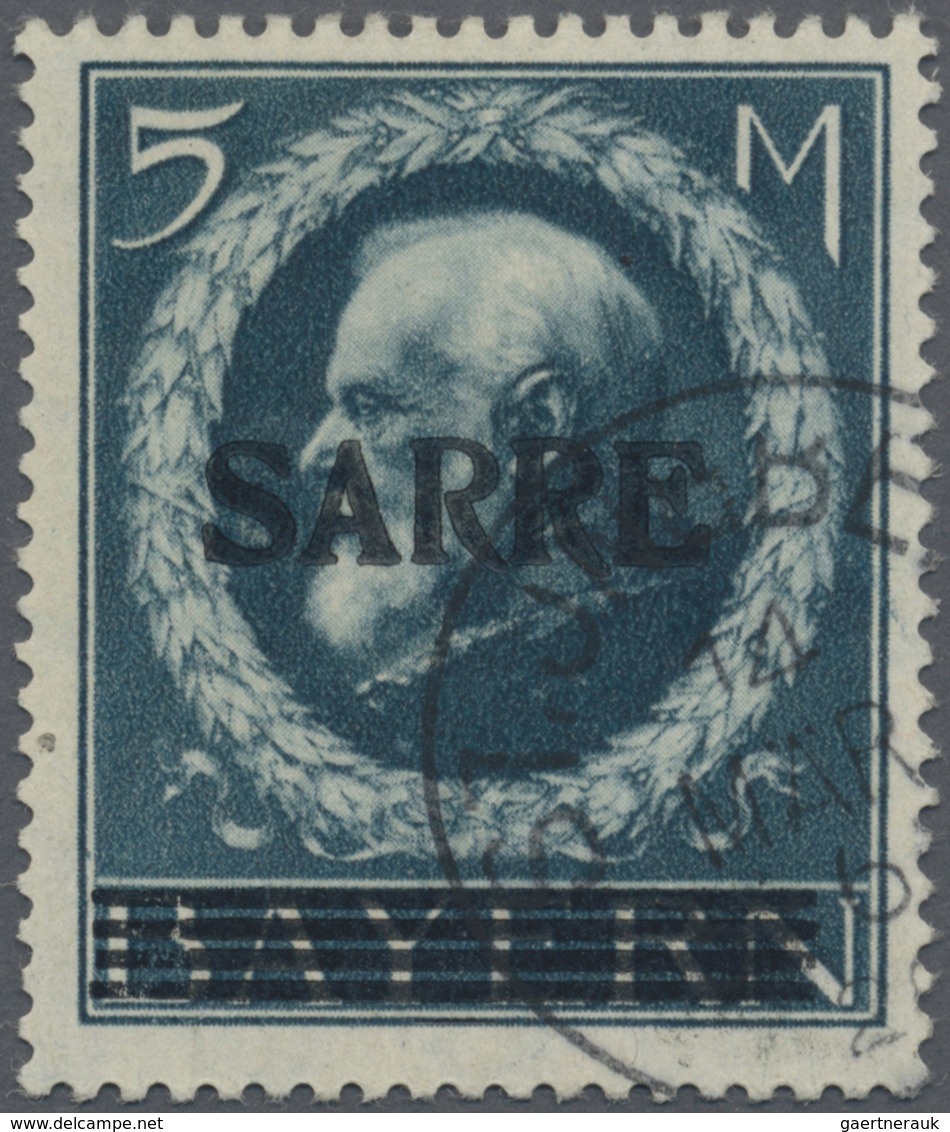 O Deutsche Abstimmungsgebiete: Saargebiet: 1920, 5 Mark Blau, Sarre-Bayern Mit Aufdruck, Sauber Gestem - Altri & Non Classificati