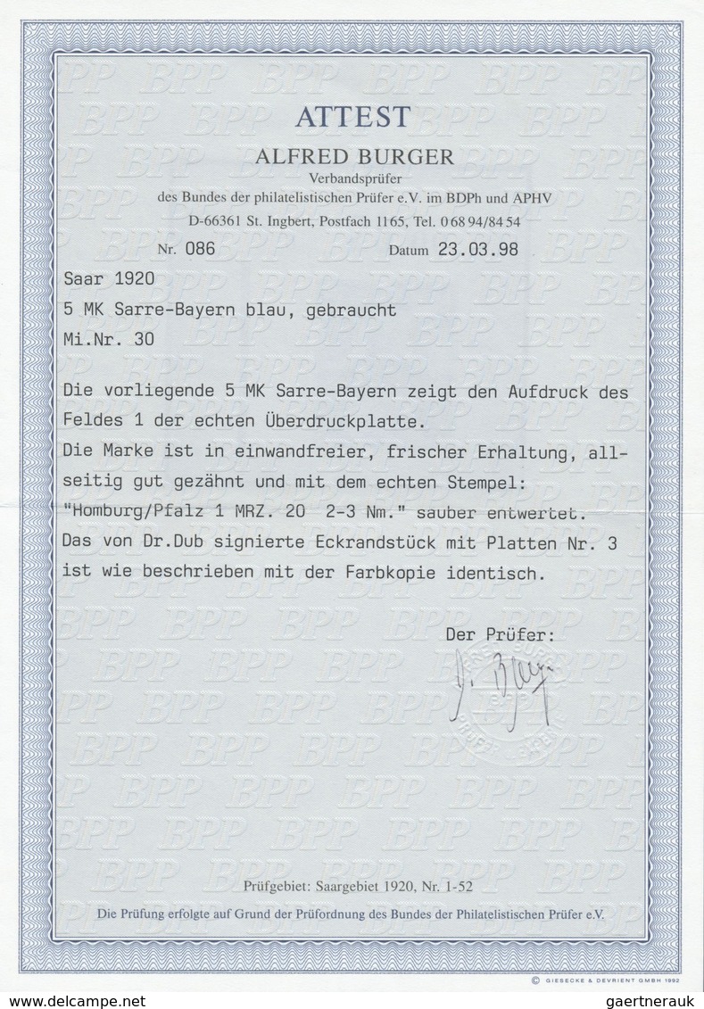 Brfst Deutsche Abstimmungsgebiete: Saargebiet: 1920, 5 M. Ludwig Mit Aufdruck 'SARRE', Luxus-Briefstück Mi - Autres & Non Classés