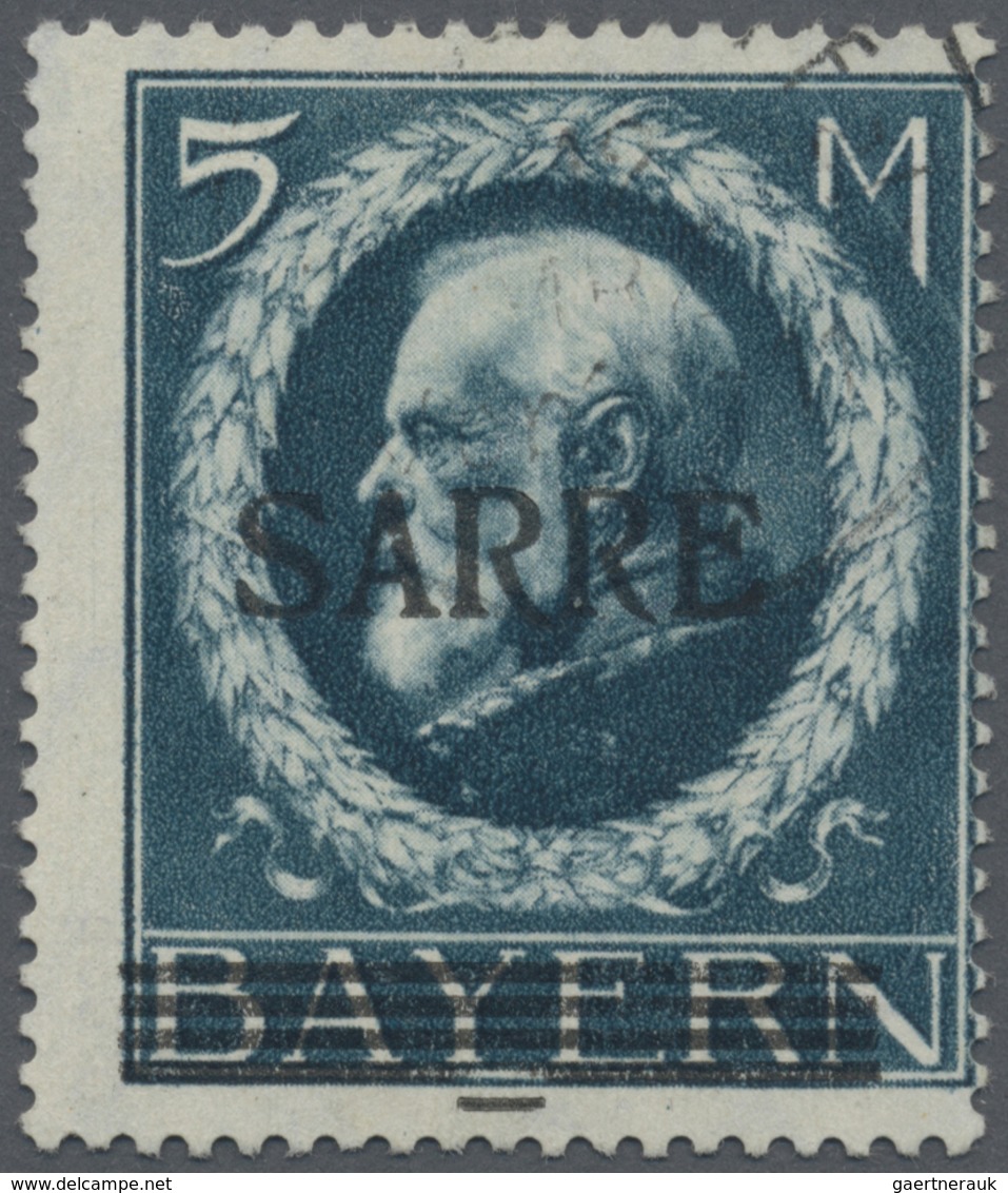 O Deutsche Abstimmungsgebiete: Saargebiet: 1920, 5 Mk. Bayern-Sarre Blau, Seltene Aufdruckabart "fette - Autres & Non Classés