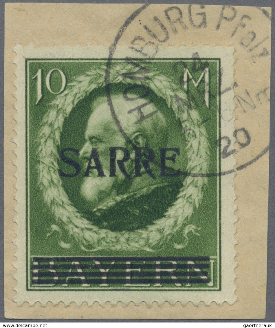 Brfst Deutsche Abstimmungsgebiete: Saargebiet: 1920, 10 Mark Blau, Sarre-Bayern Mit Aufdruck, Auf Briefstü - Altri & Non Classificati