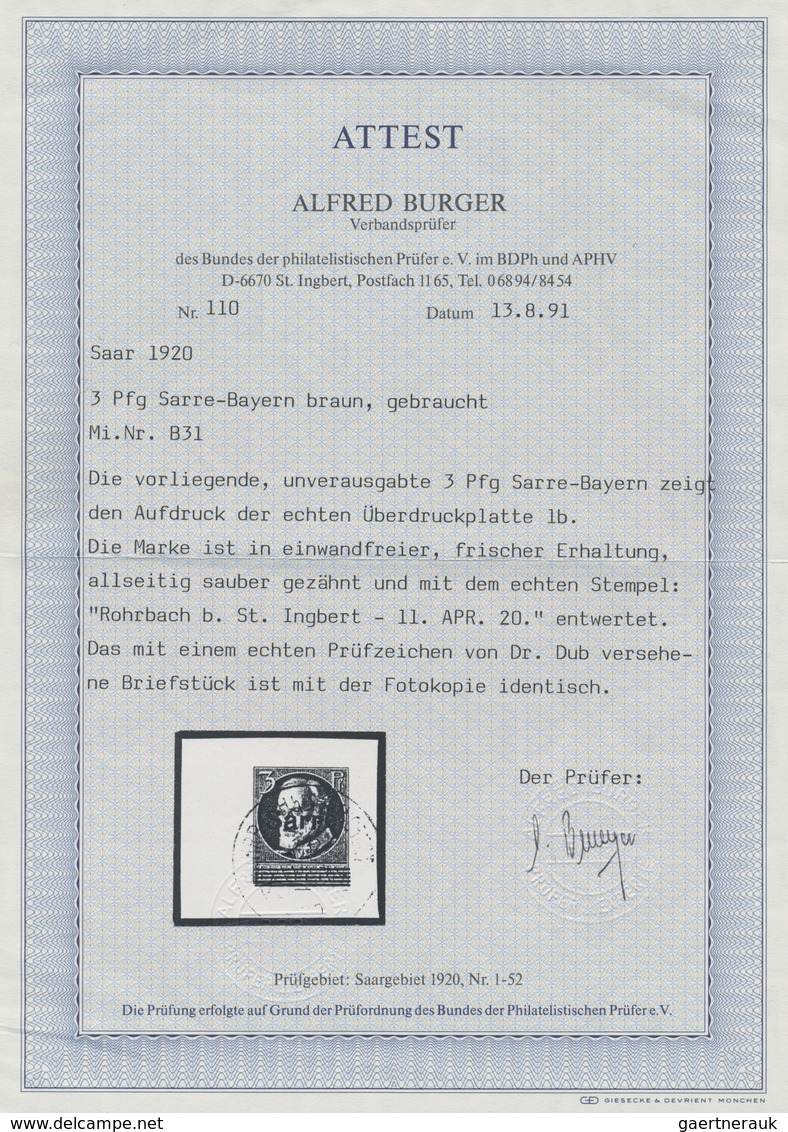 Brfst Deutsche Abstimmungsgebiete: Saargebiet: 1920, Freimarke 3 Pf Bayern, Unverausgabte Marke Auf Briefs - Altri & Non Classificati