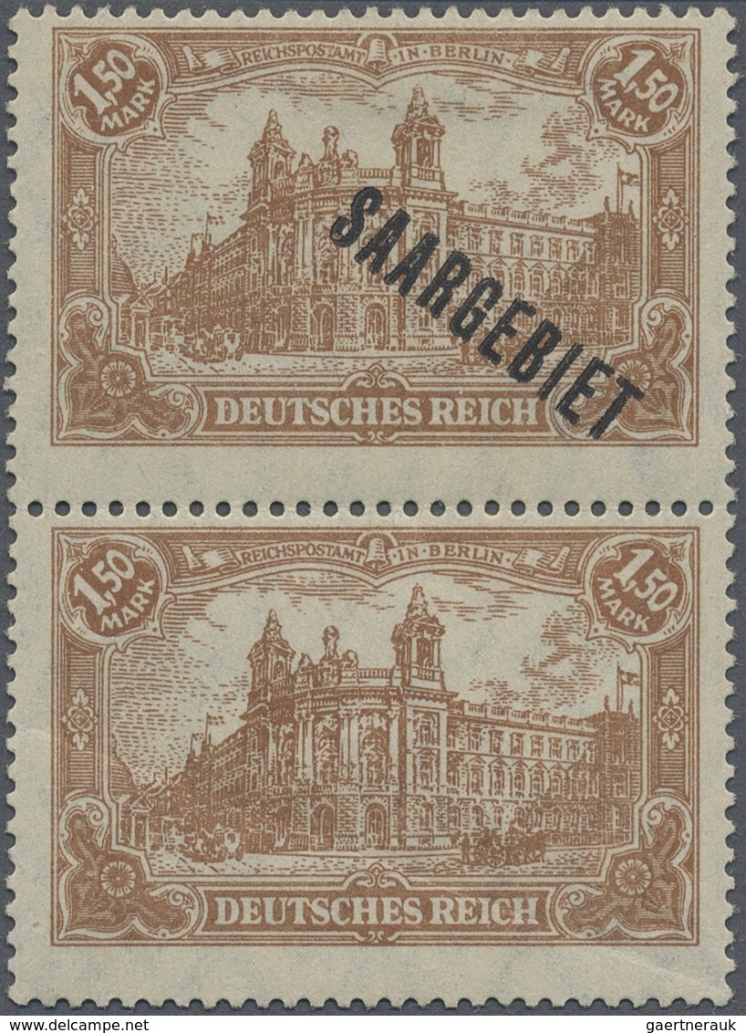 * Deutsche Abstimmungsgebiete: Saargebiet: 1920 Deutsches Reich 1,50 M Braunocker Senkrechtes Paar, Ob - Altri & Non Classificati