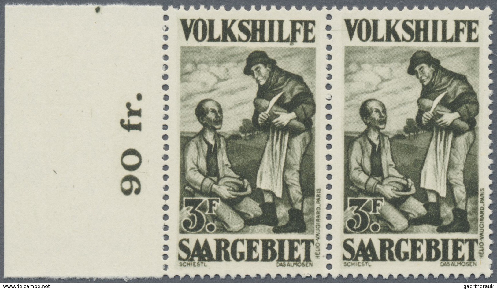 ** Deutsche Abstimmungsgebiete: Saargebiet: 1928, Volkshilfe Gemälde, 3 Fr. Im Postfrischen Waagerechte - Altri & Non Classificati